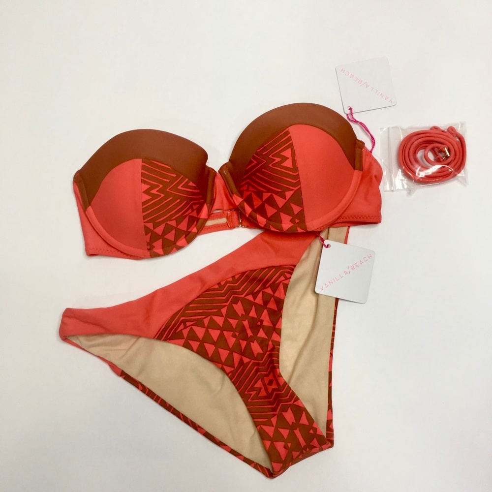 Vanilla Beach 2 Piece Bikini Size M Coral & Brown